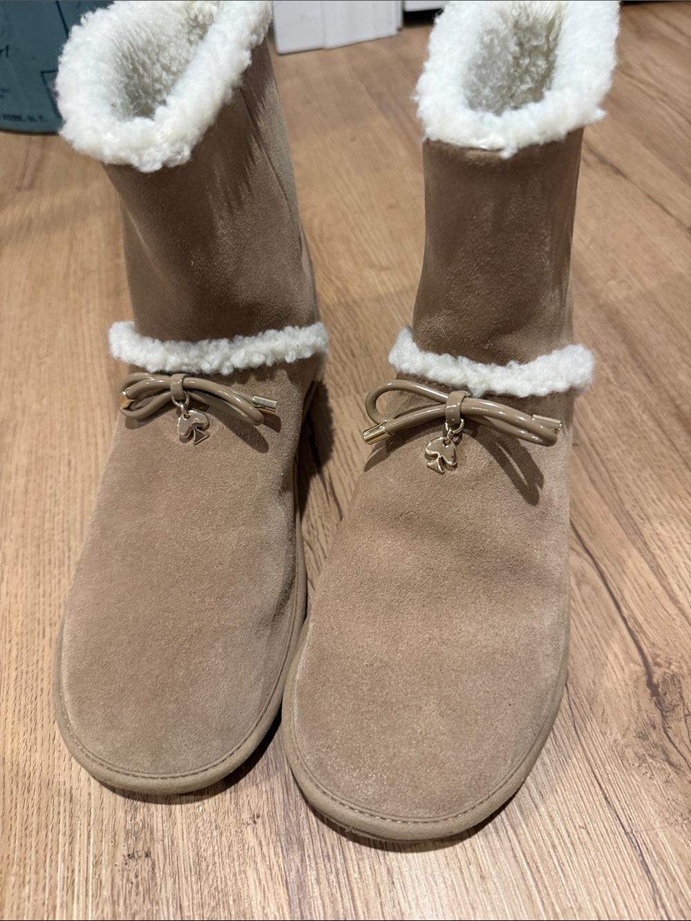 kate spade Tan Faux-Suede Faux-Shearling Mid-Calf Boots